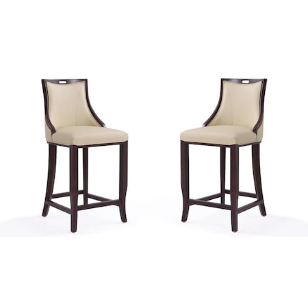 Manhattan Comfort Emperor Bar Stool in Cream and Walnut, PK2 2-BS008-CR